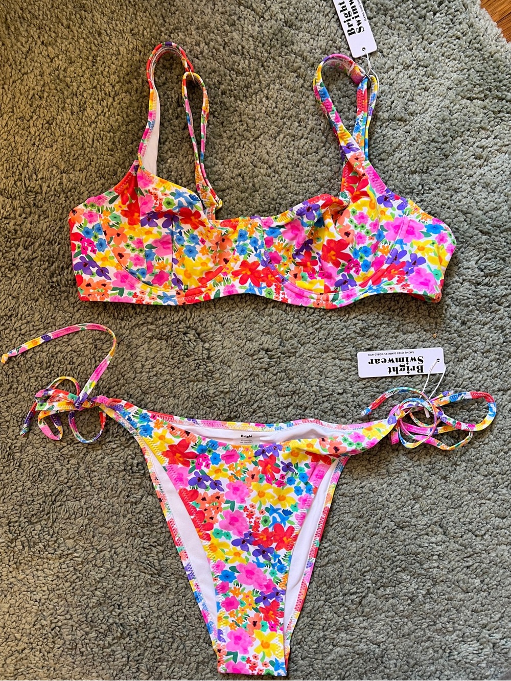Bright Swimwear Floral Sunset Pattern Tie-Side Bikini Set in Multicolor Maria